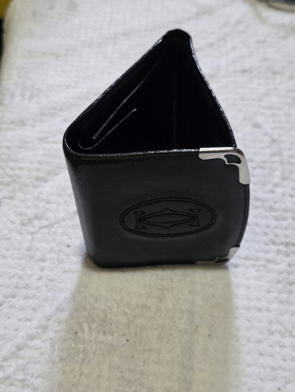 Cartier Black Leather Mens  Wallet with Silver Corner Accents Unisex - Picture 6 of 7